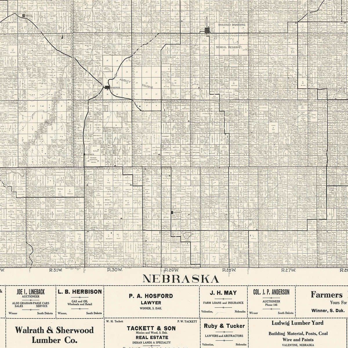 Restored historic details from the 1925 county map of Todd County, South Dakota