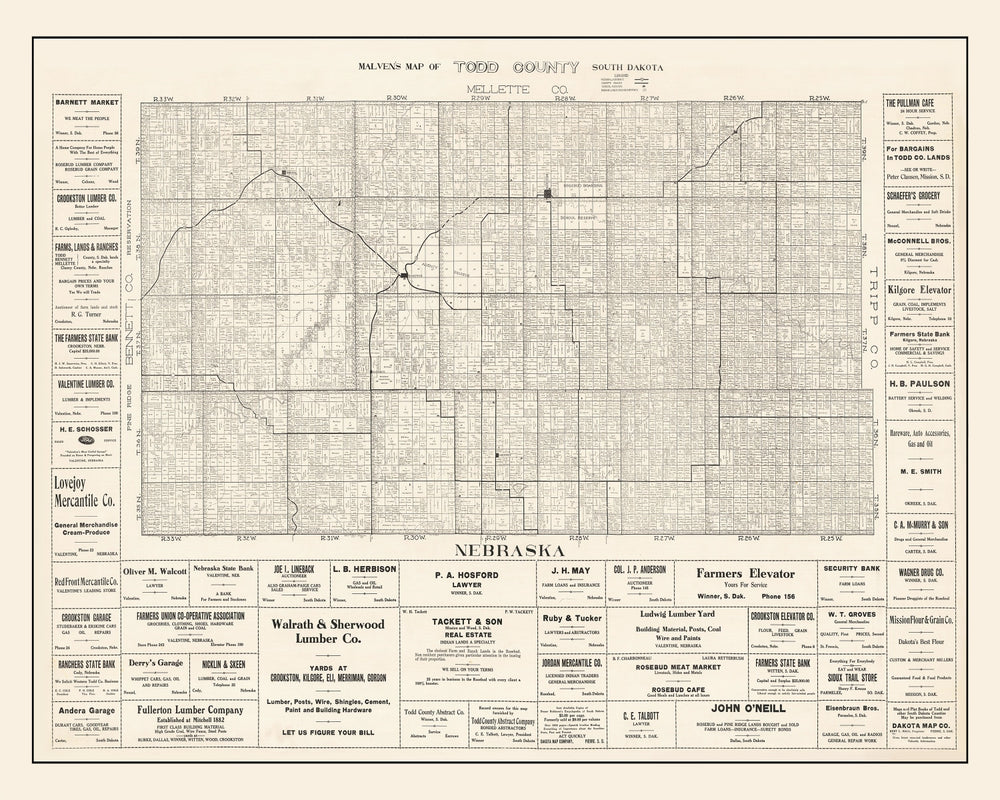 Vintage Map of Todd County, South Dakota 1925 print style example