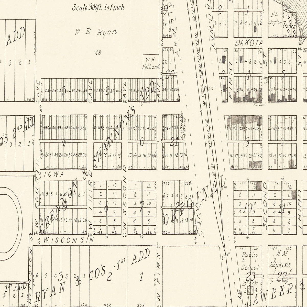 Restored historic details from the 1884 city map of Letcher, South Dakota