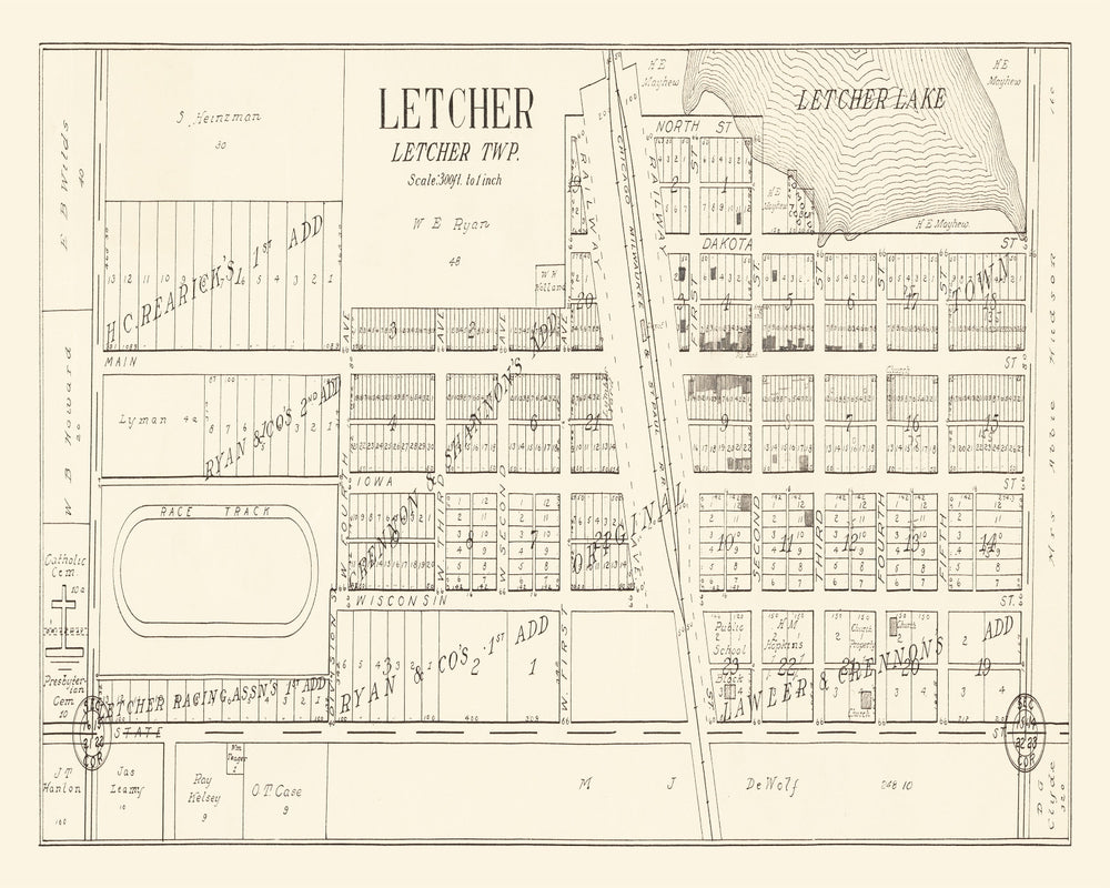 Vintage Map of Letcher, South Dakota 1884 print style example