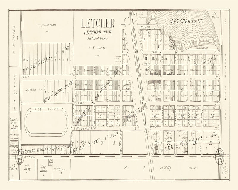 Size comparison using Vintage Map of Letcher, South Dakota 1884