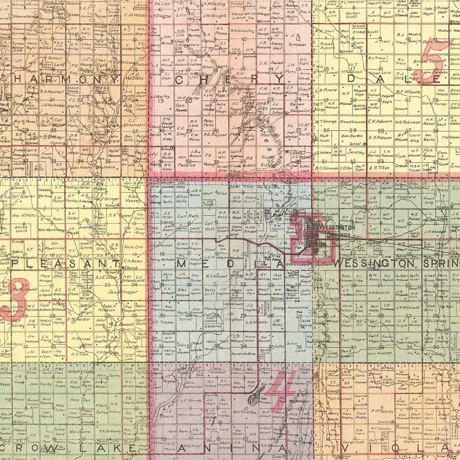 Restored historic details from the 1919 county map of Jerauld County, South Dakota