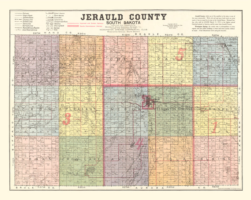 Size comparison using Vintage Map of Jerauld County, South Dakota 1919