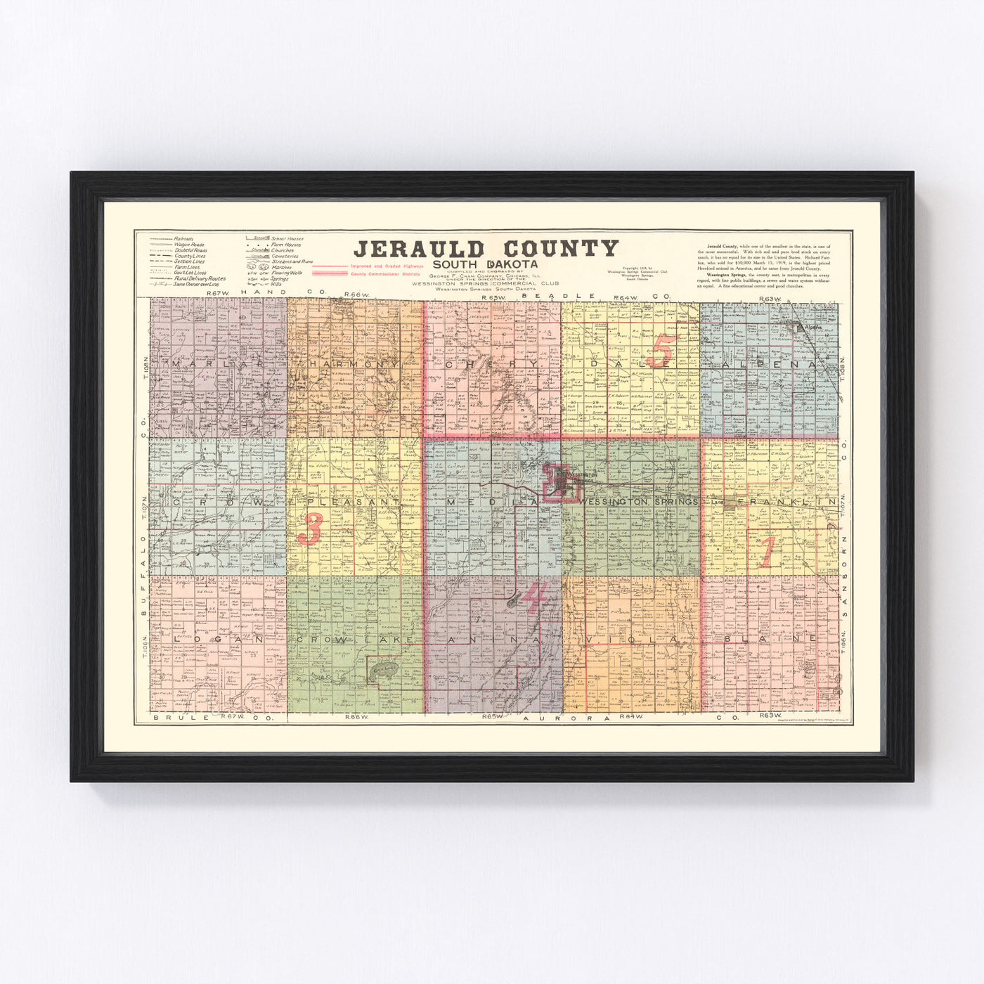 Jerauld County Vintage Map 1919