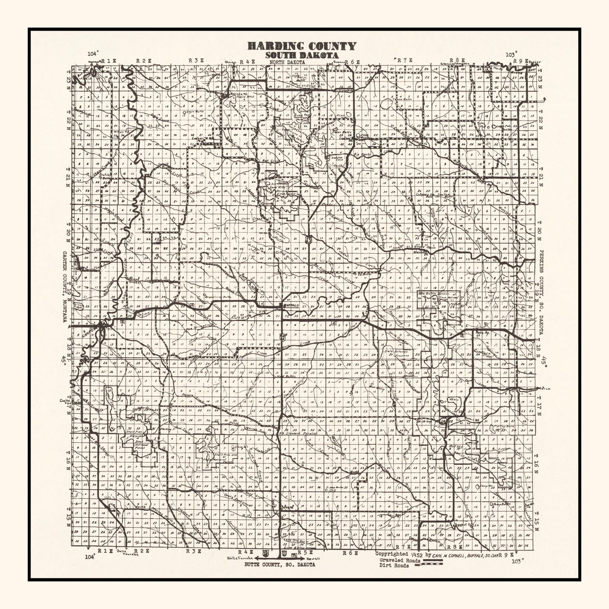 Preview of Vintage Map of Harding County, South Dakota 1952