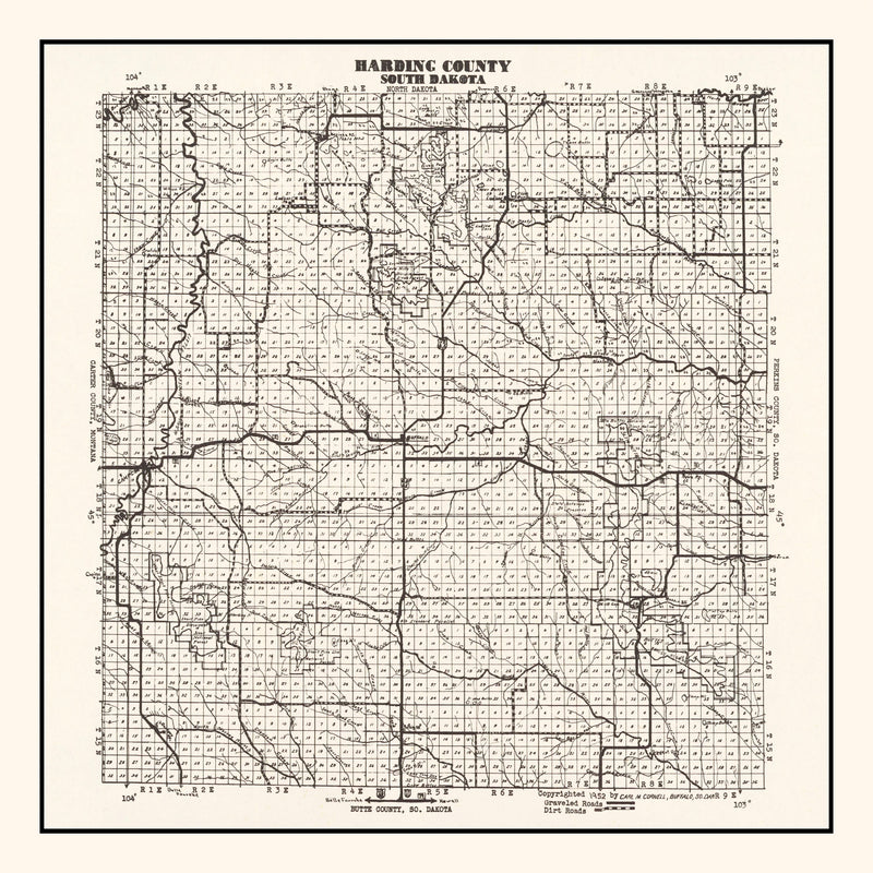Size comparison using Vintage Map of Harding County, South Dakota 1952