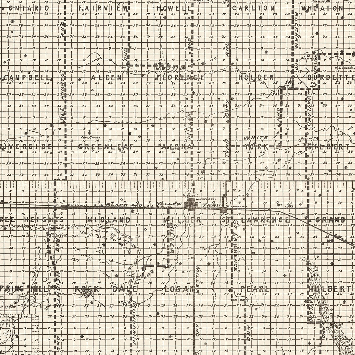 Restored historic details from the 1900 county map of Hand County, South Dakota