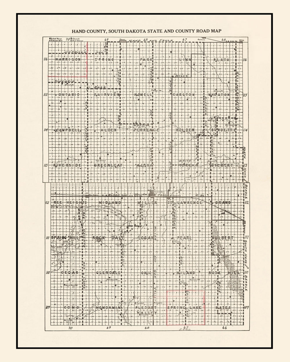Vintage Map of Hand County, South Dakota 1900 print style example