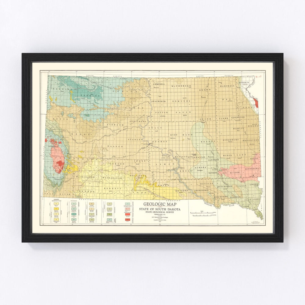 South Dakota Vintage Map 1932