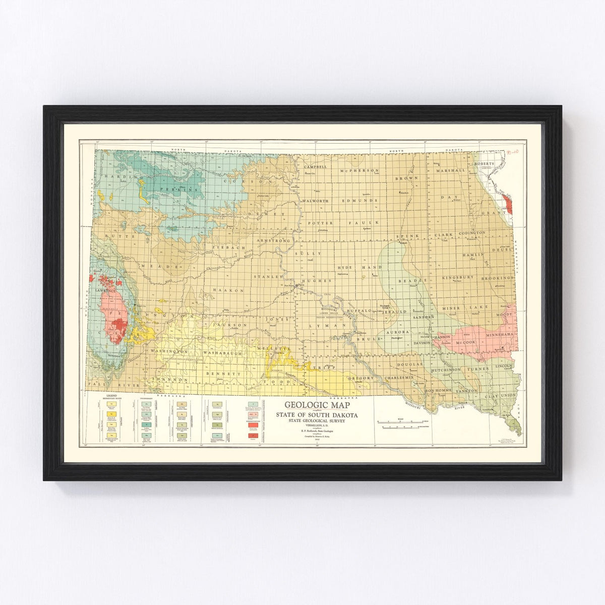 South Dakota Vintage Map 1932
