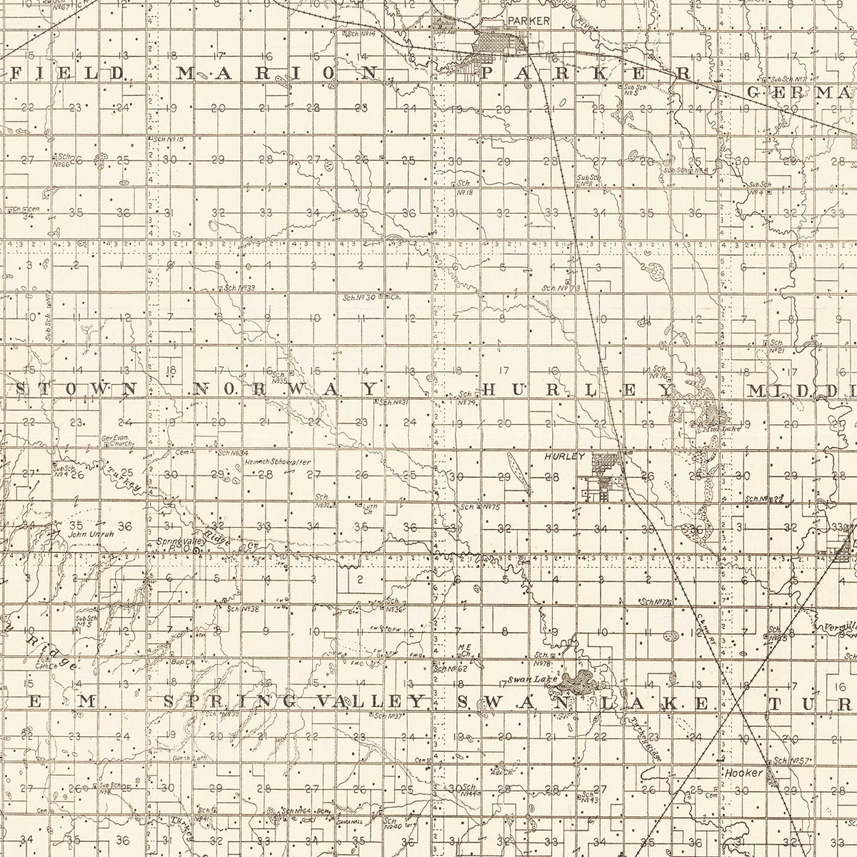 Restored historic details from the 1901 county map of Turner County, South Dakota