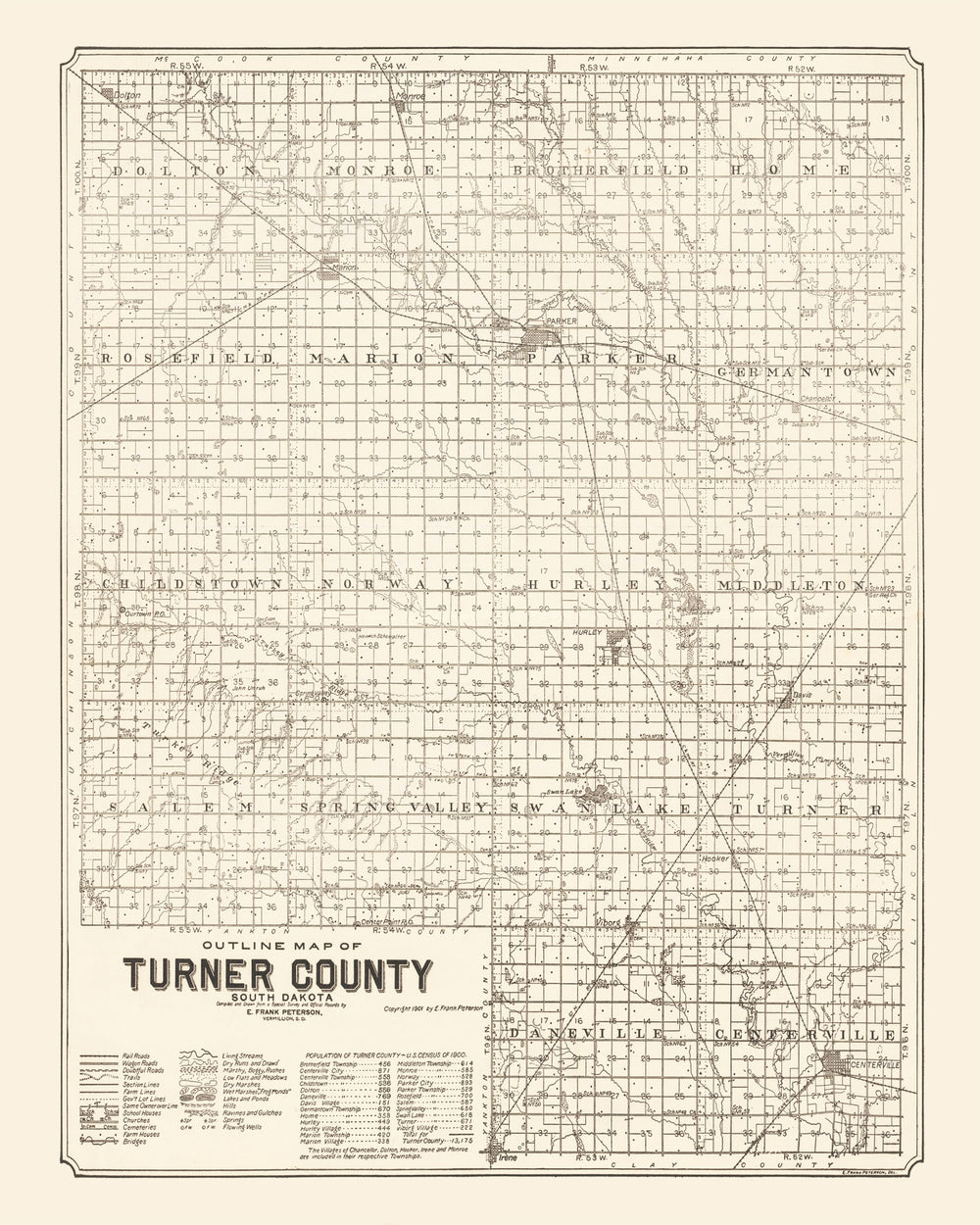 Vintage Map of Turner County, South Dakota 1901 print style example