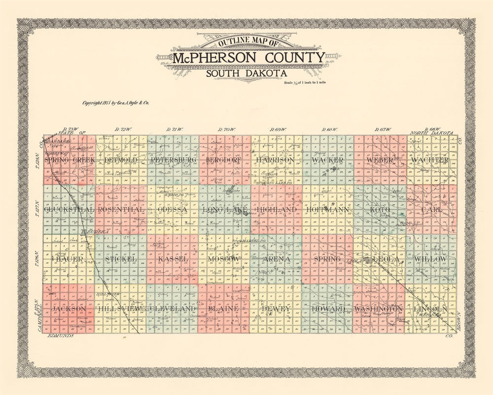 Vintage Map of McPherson County, South Dakota 1911 print style example