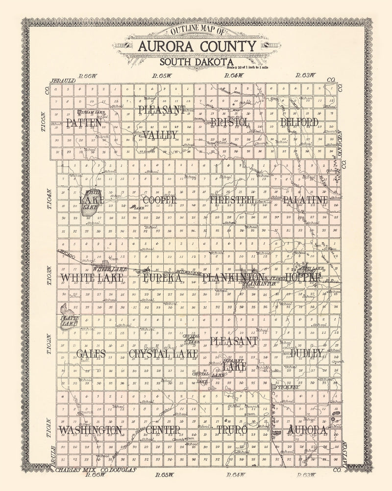 Size comparison using Vintage Map of Aurora County, South Dakota 1911
