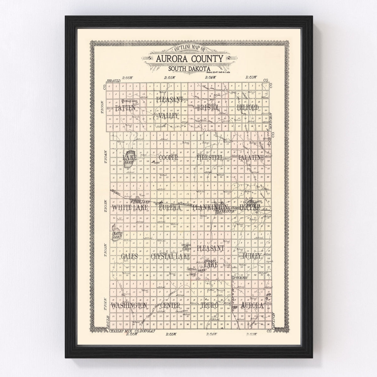 Aurora County Vintage Map 1911