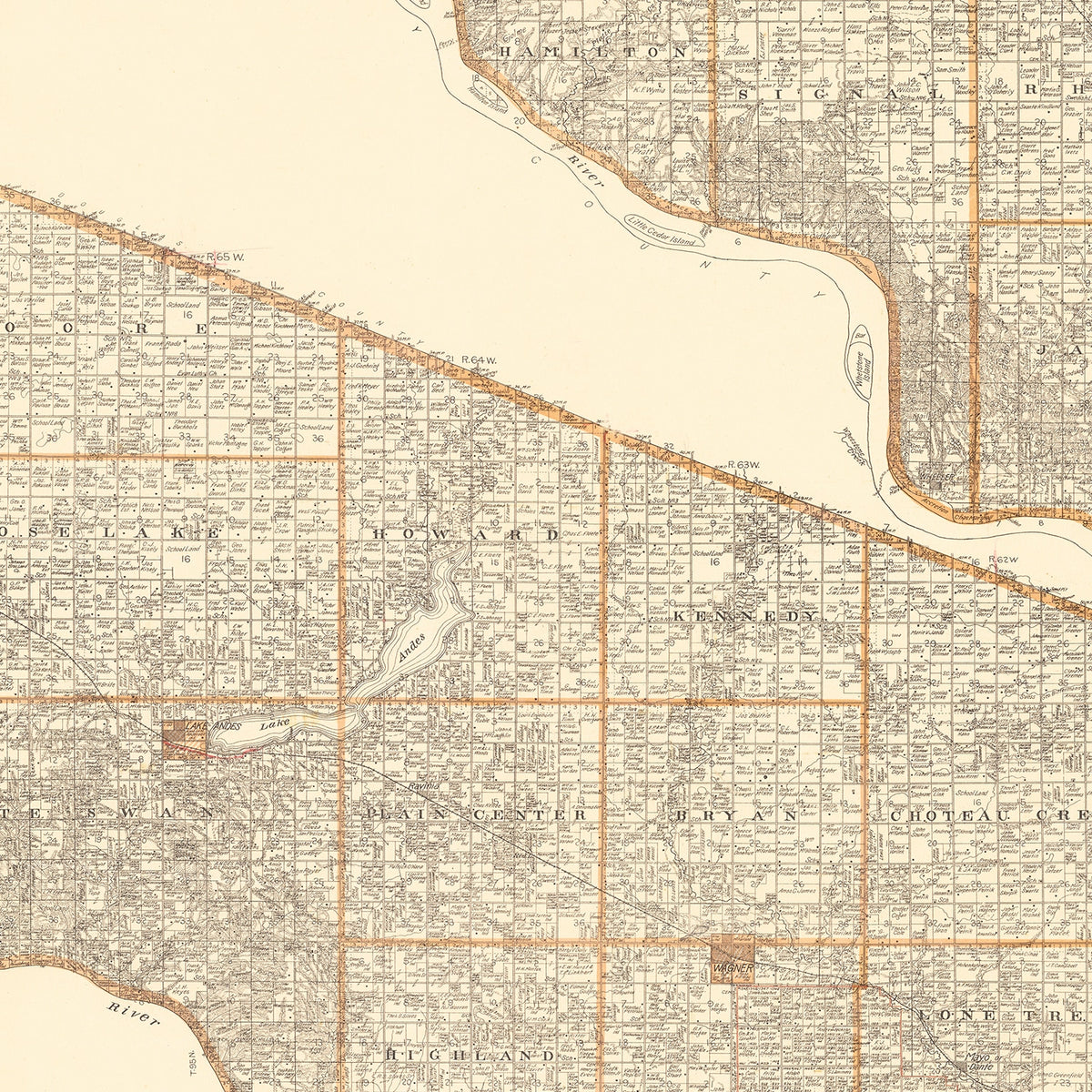 Restored historic details from the 1909 county map of Charles Mix County, South Dakota
