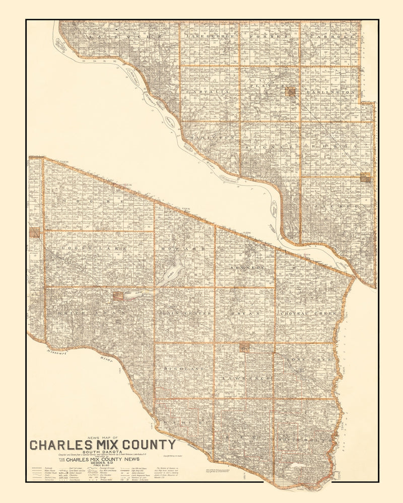 Size comparison using Vintage Map of Charles Mix County, South Dakota 1909