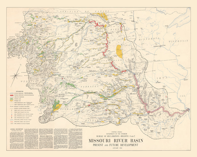 Size comparison using Vintage Missouri River Basin Map 1952