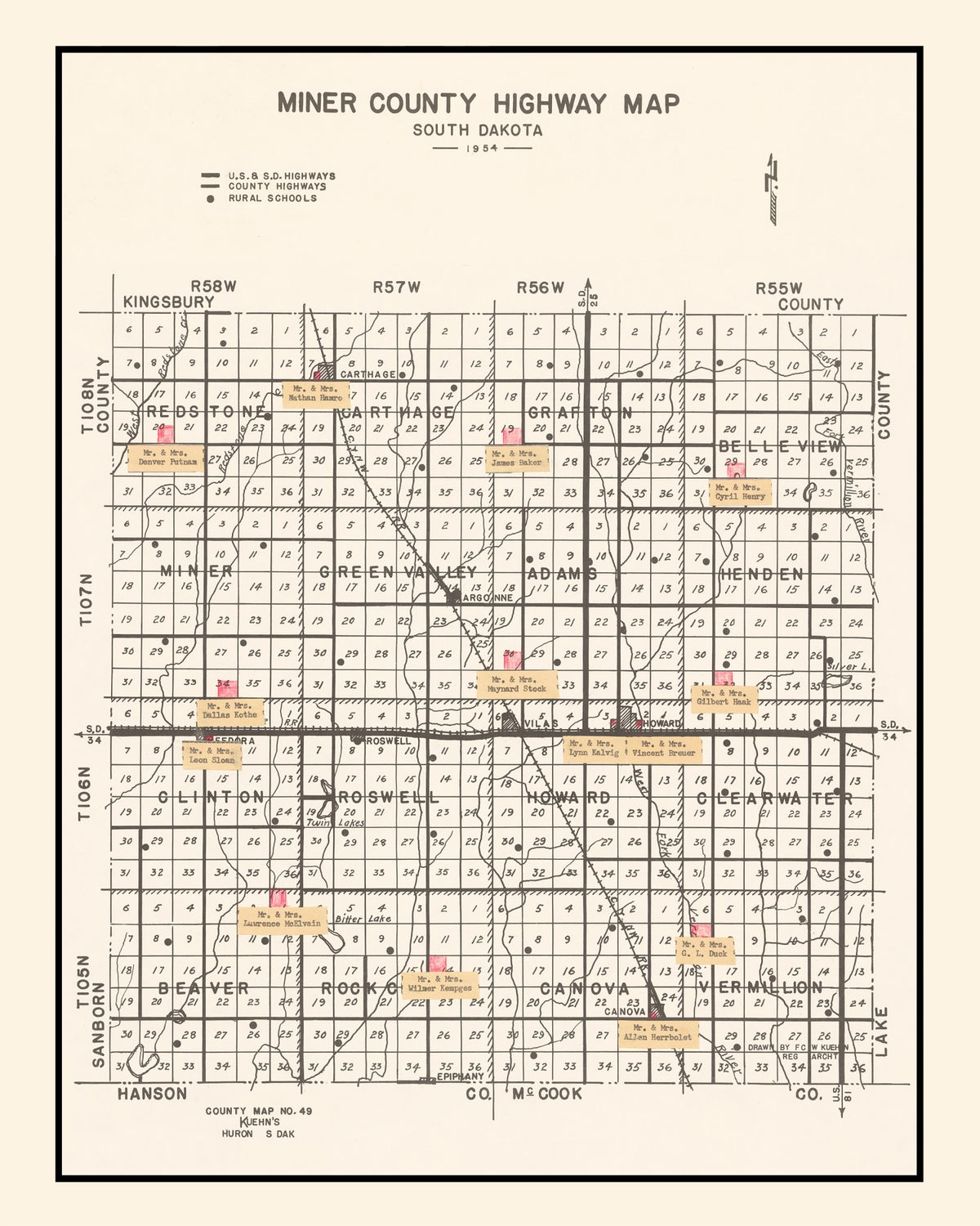 Preview of Vintage Map of Miner County, South Dakota 1954