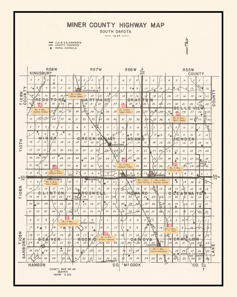 Size comparison using Vintage Map of Miner County, South Dakota 1954