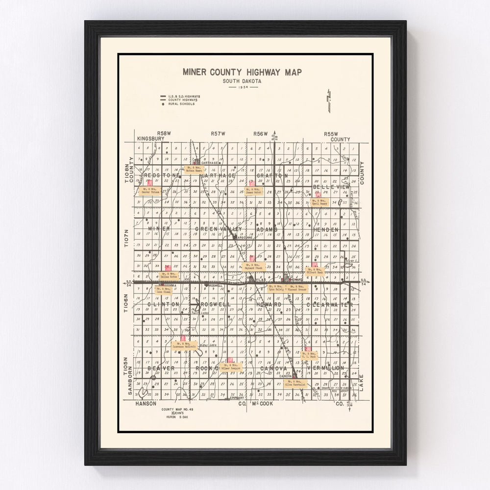 Miner County Vintage Map 1954
