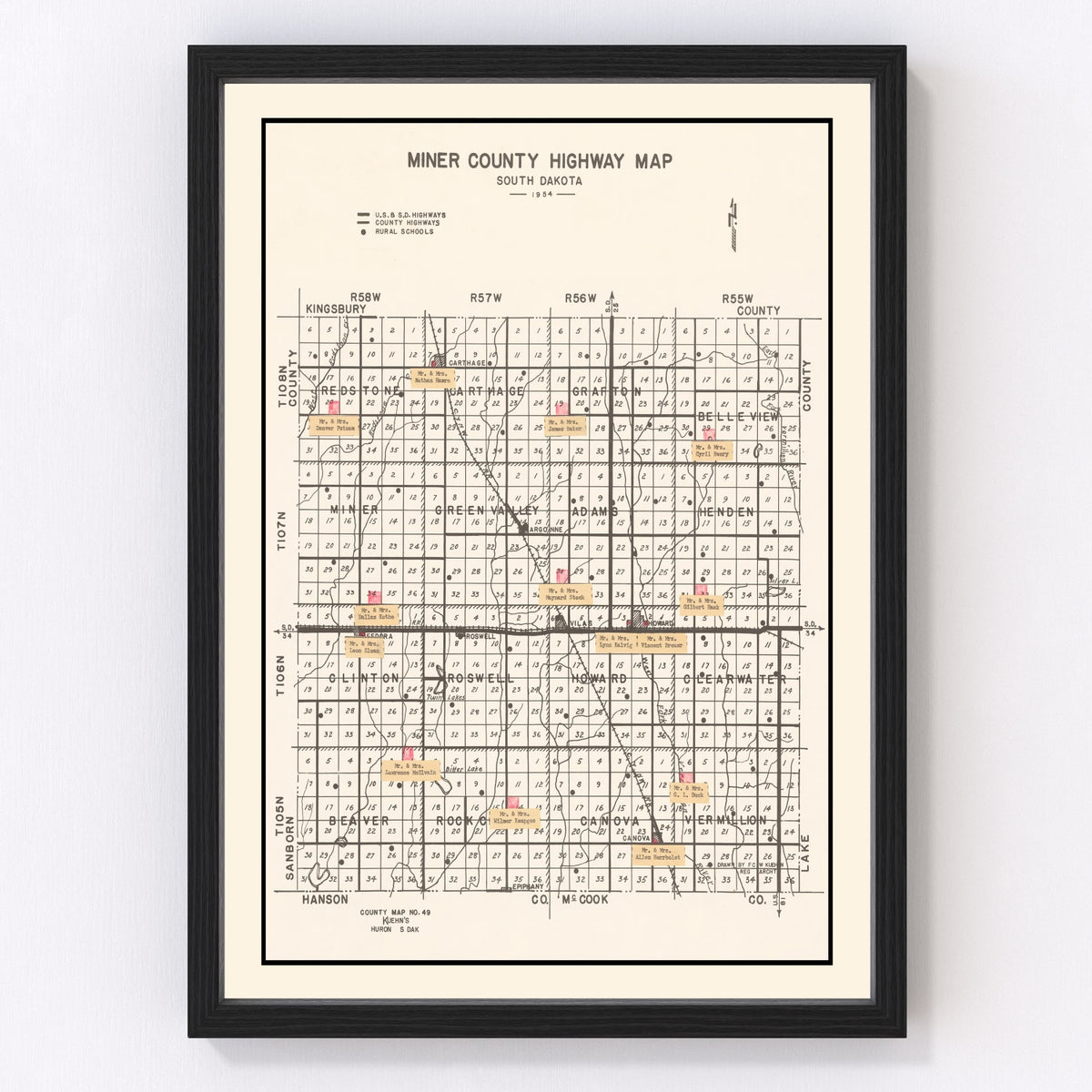 Miner County Vintage Map 1954