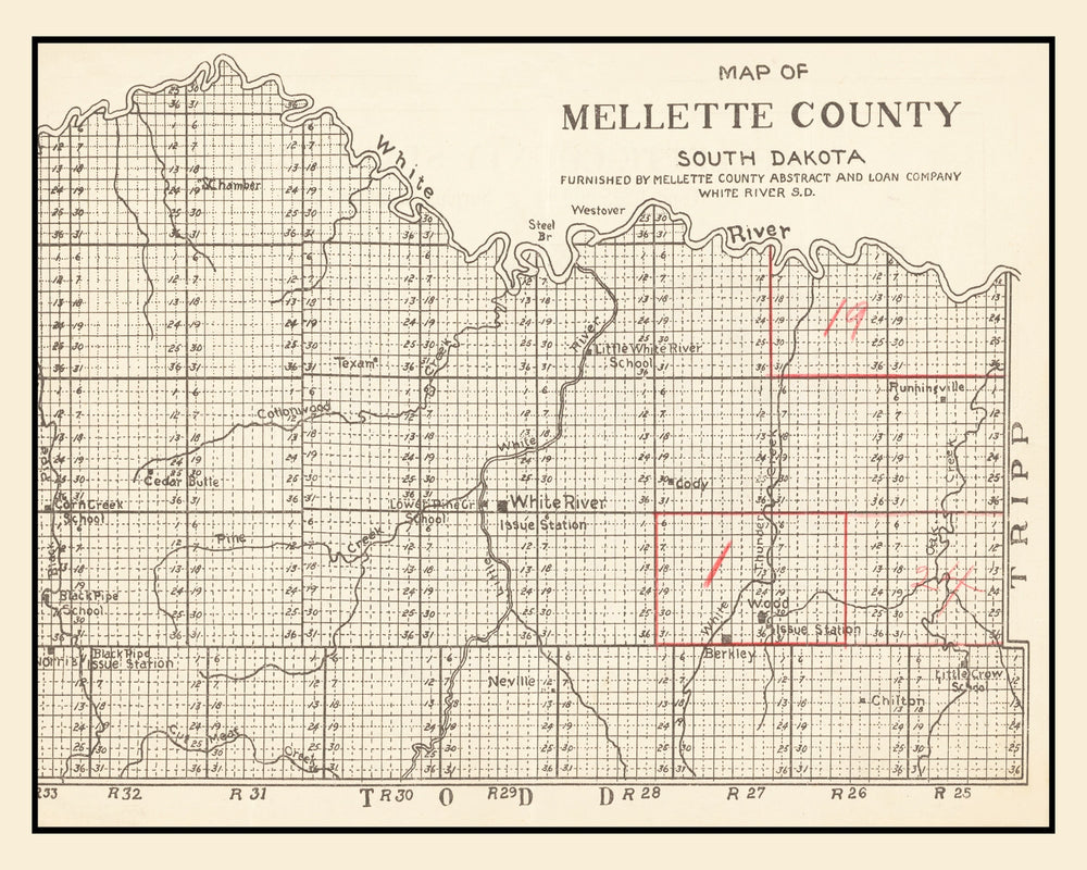 Vintage Map of Mellette County, South Dakota 1900 print style example