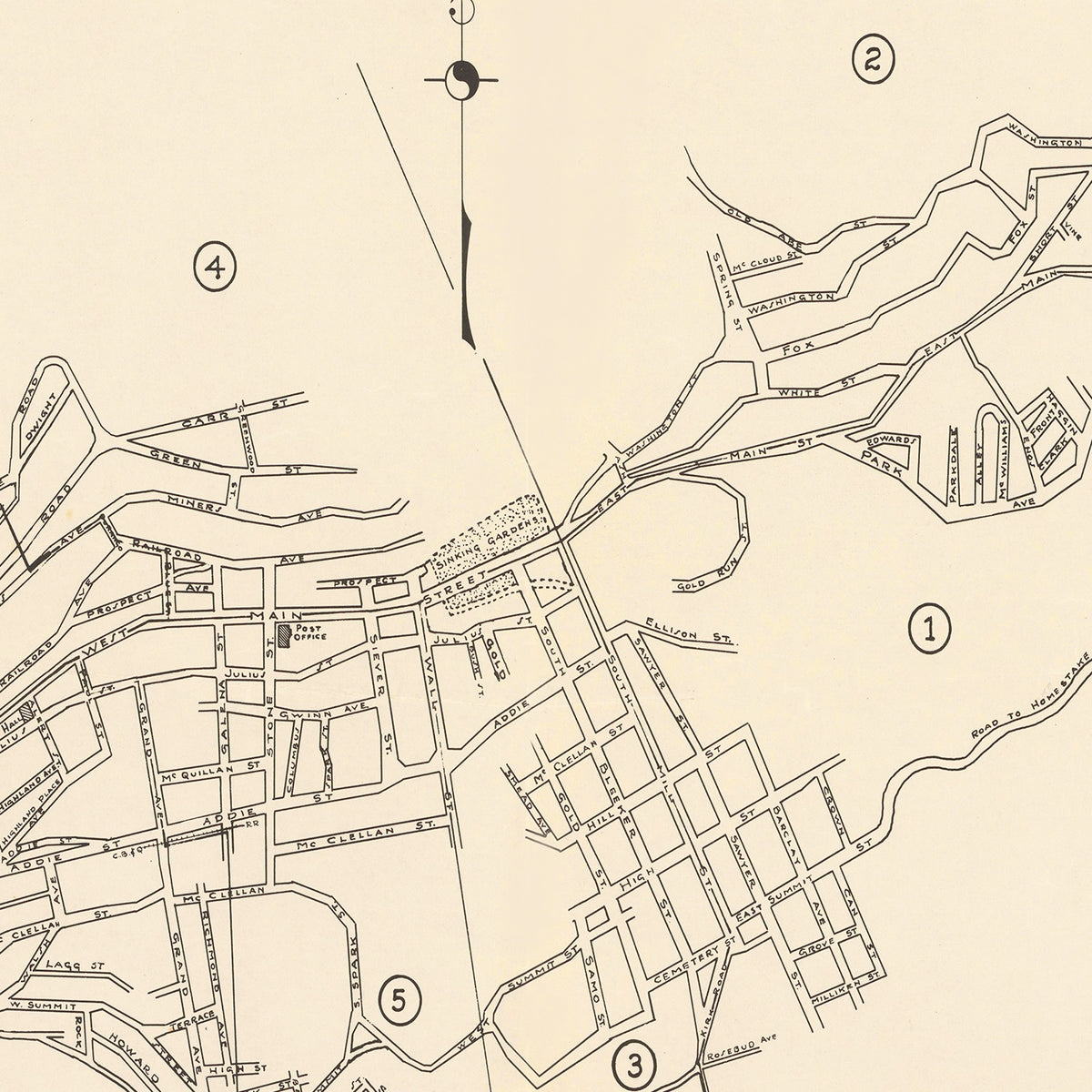 Restored historic details from the 1937 city map of Lead, South Dakota