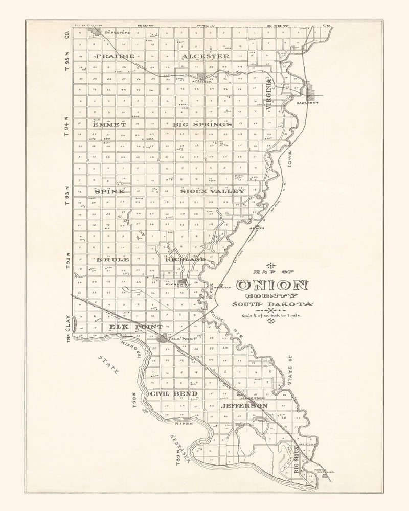 Size comparison using Vintage Map of Union County, South Dakota 1900