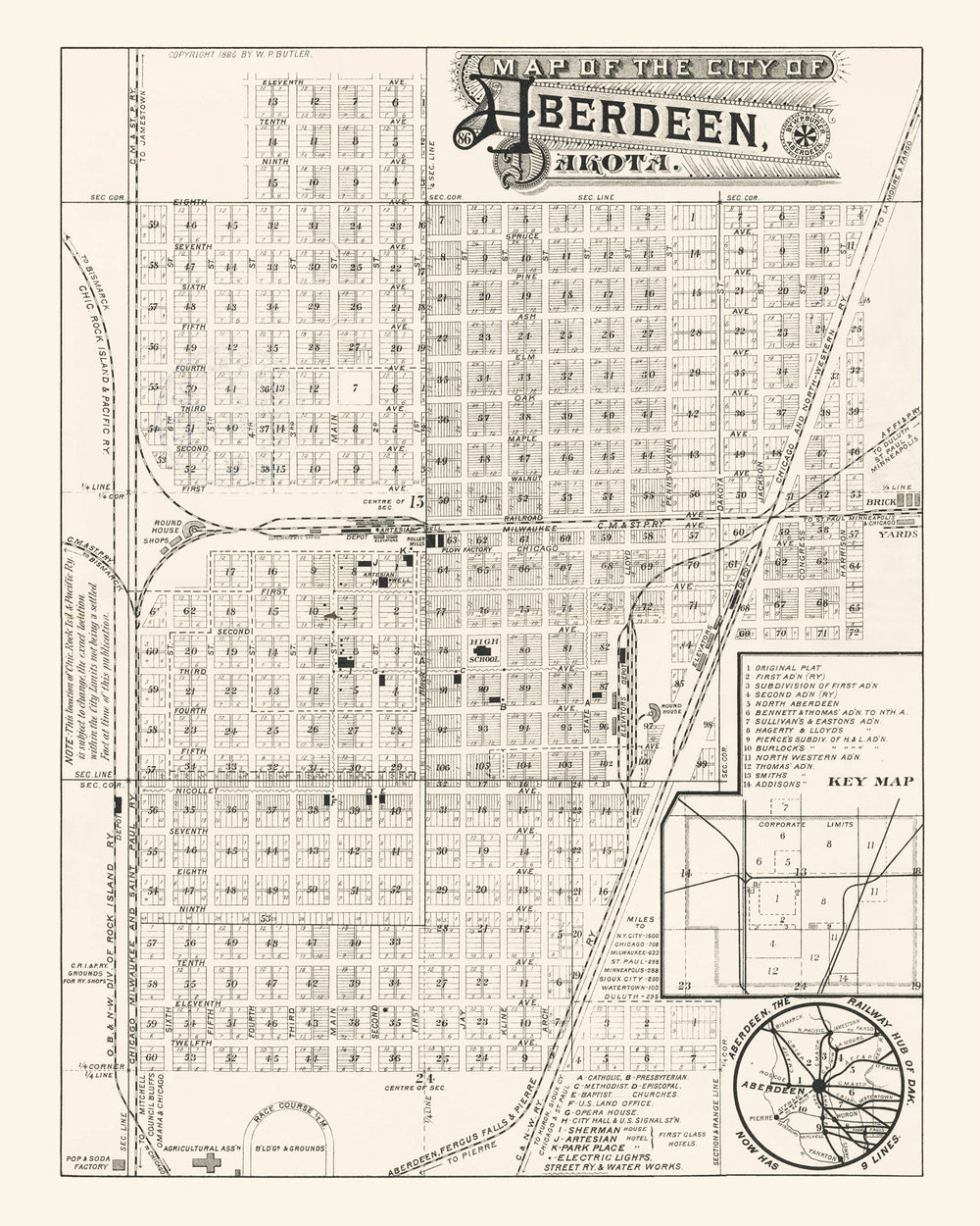 Vintage Map of Aberdeen, South Dakota 1886 print style example