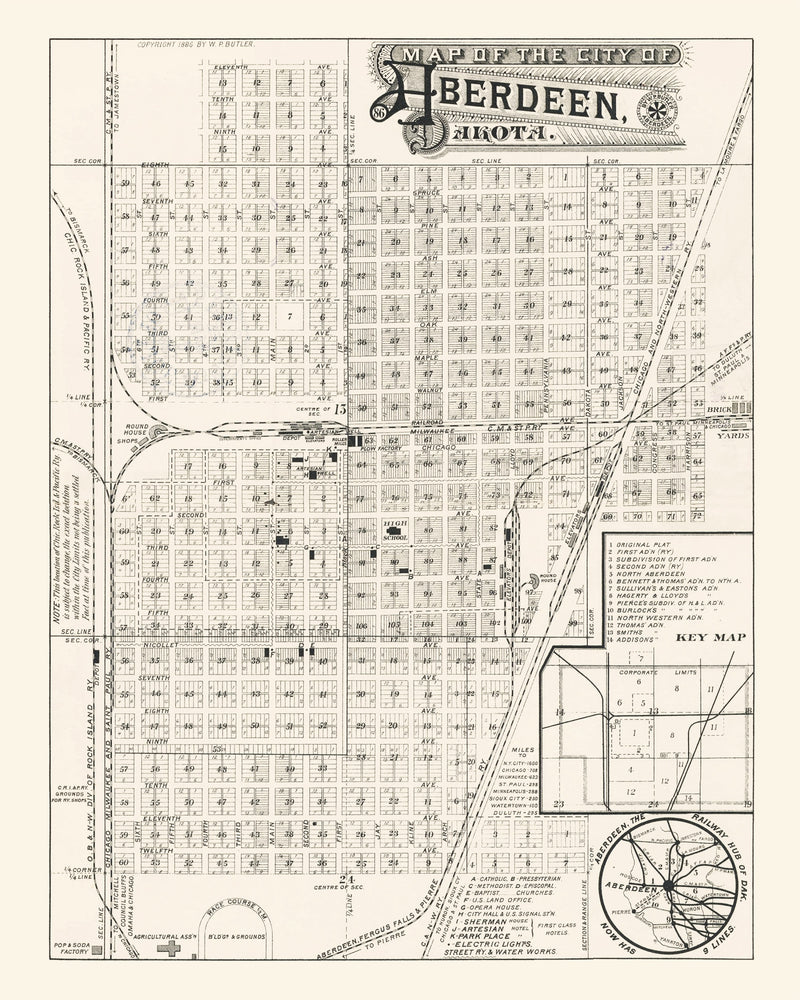 Size comparison using Vintage Map of Aberdeen, South Dakota 1886
