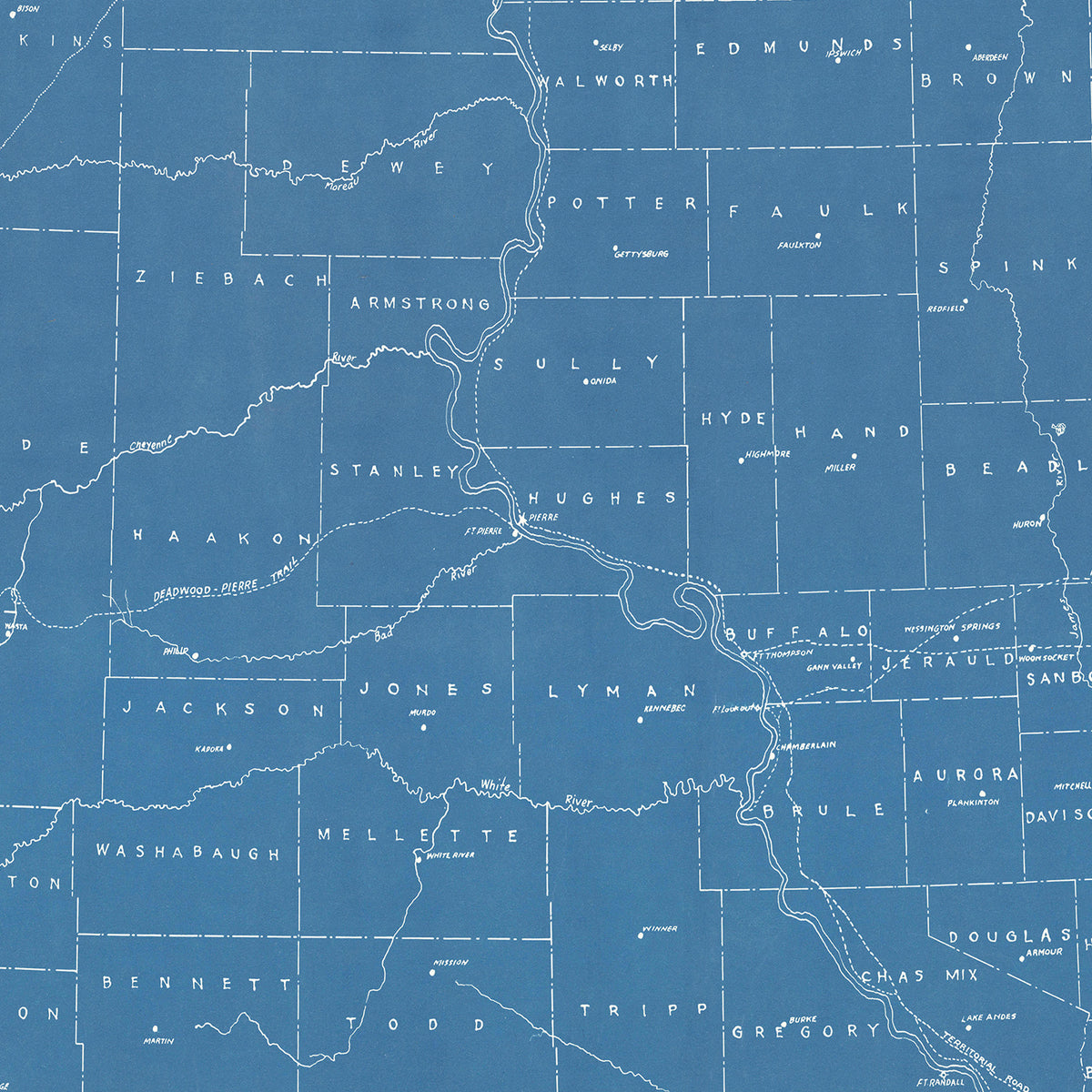 Restored historic details from the 1930 state map of County, South Dakota