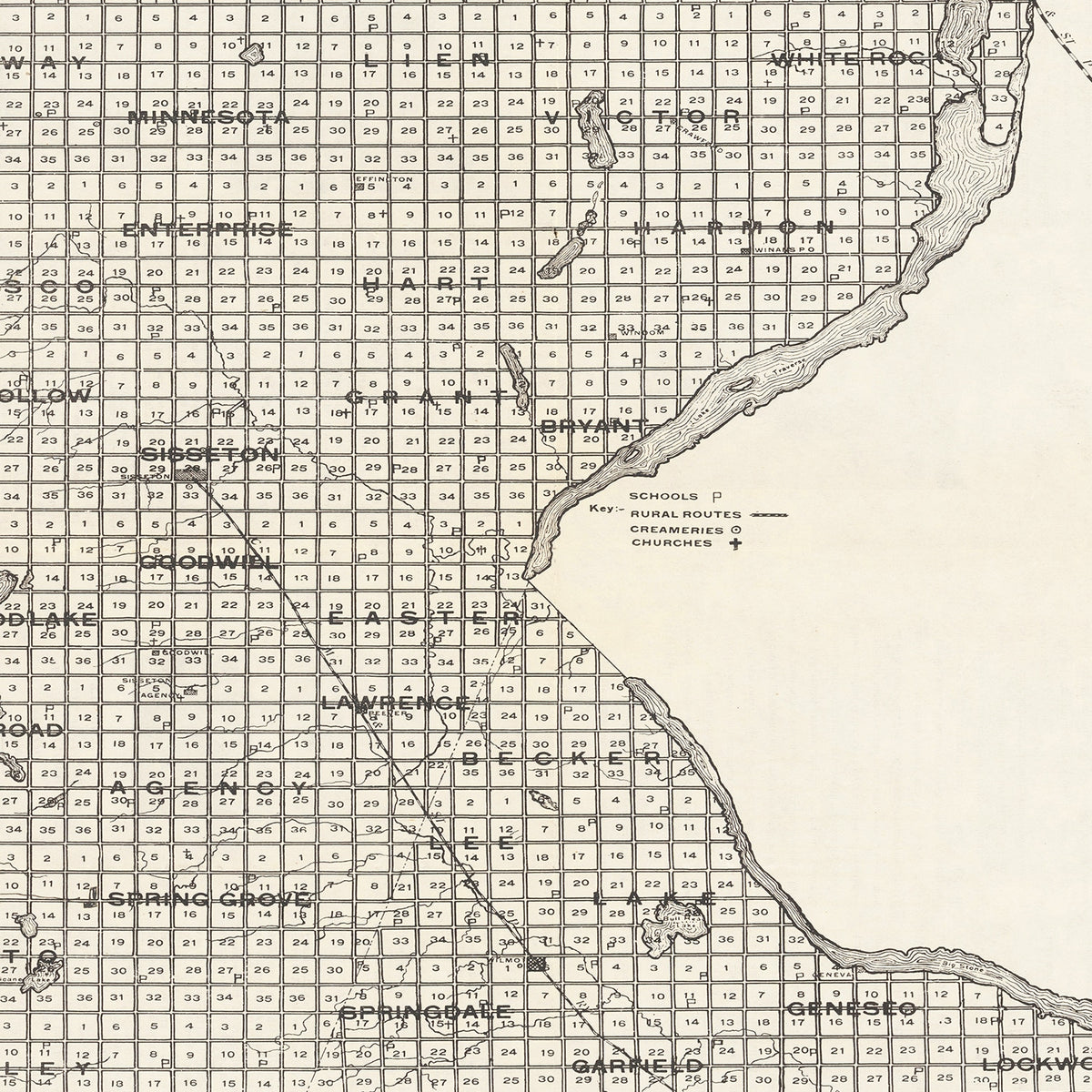 Restored historic details from the 1907 county map of Roberts County, South Dakota