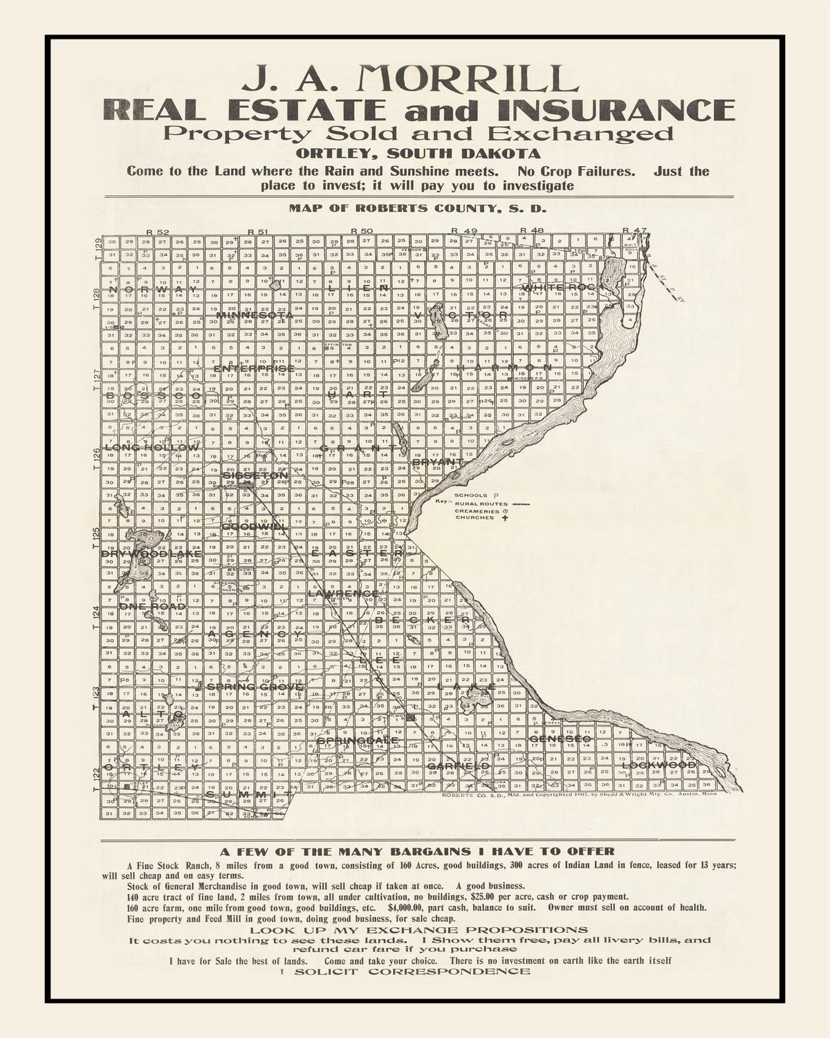 Preview of Vintage Map of Roberts County, South Dakota 1907