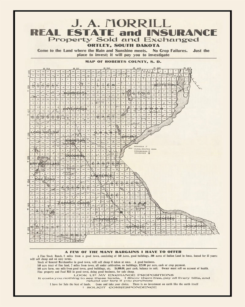 Size comparison using Vintage Map of Roberts County, South Dakota 1907