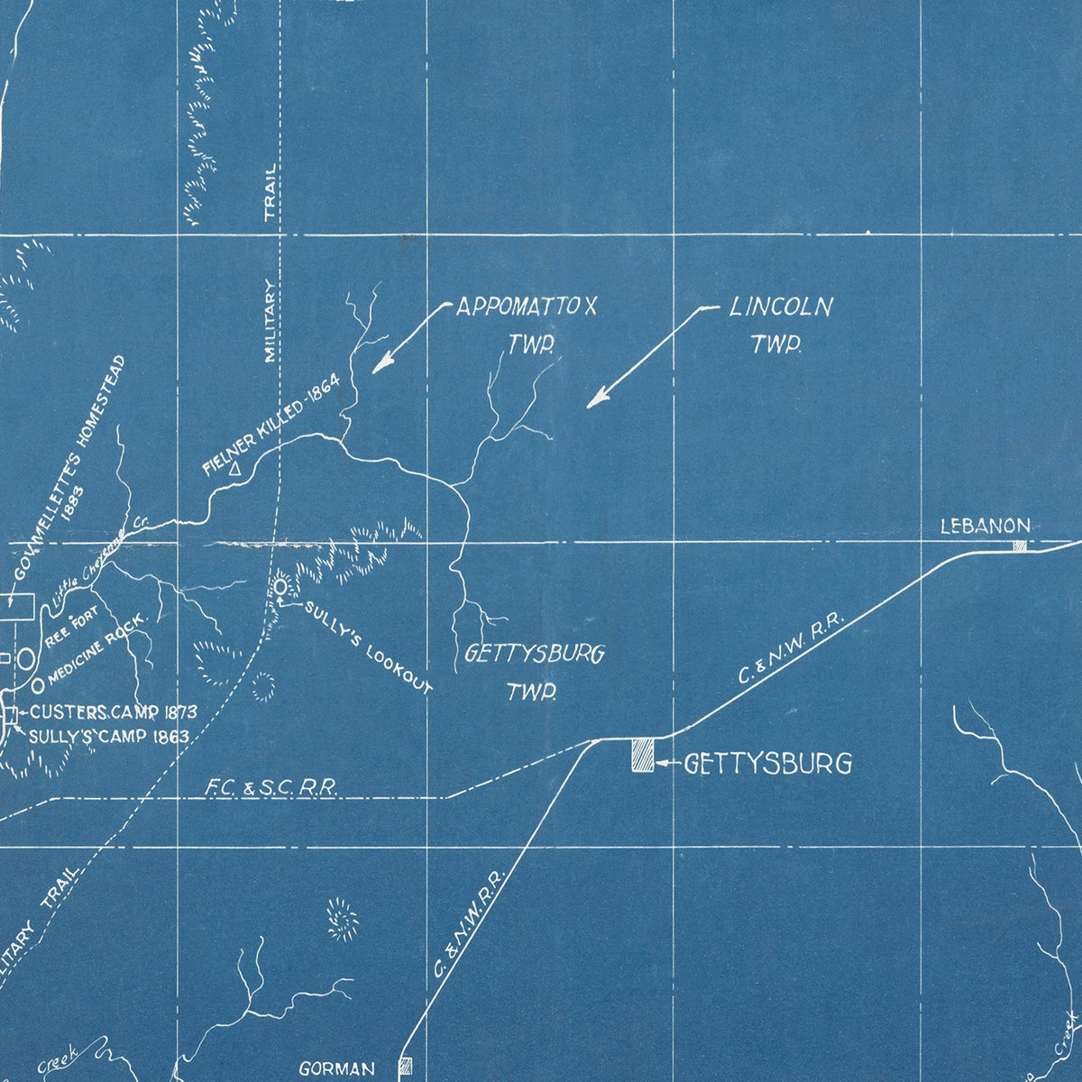 Restored historic details from the 1894 county map of Potter County, South Dakota