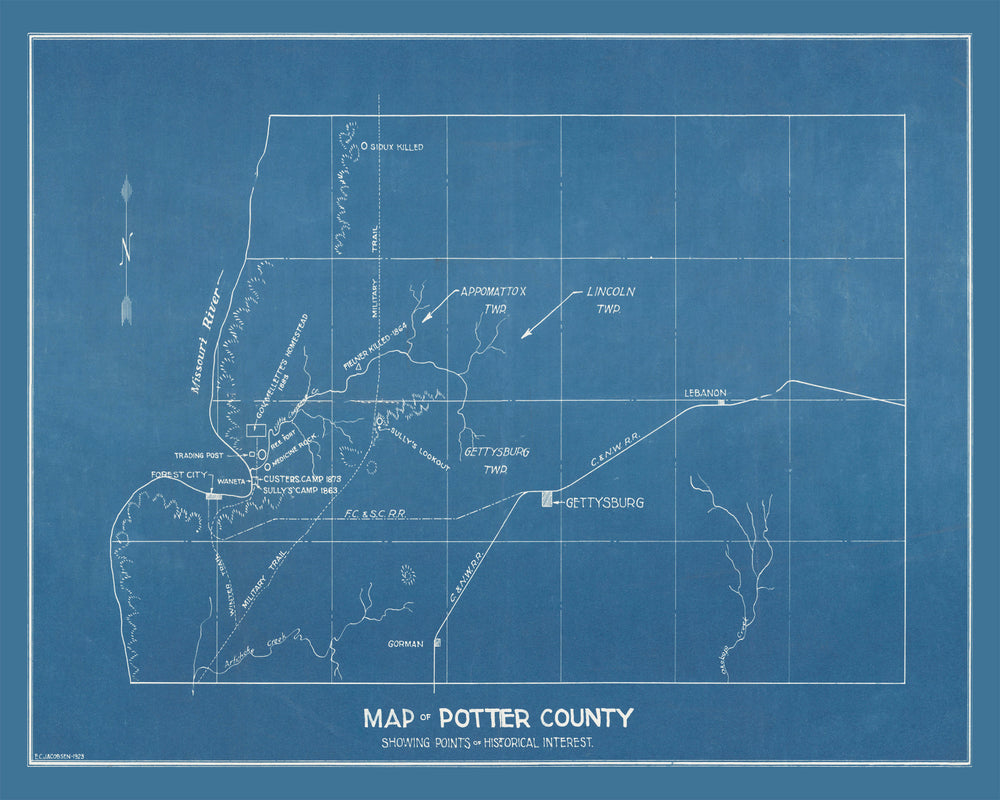 Vintage Map of Potter County, South Dakota 1894 print style example