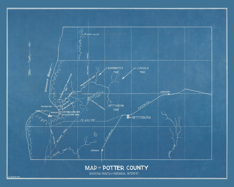 Size comparison using Vintage Map of Potter County, South Dakota 1894