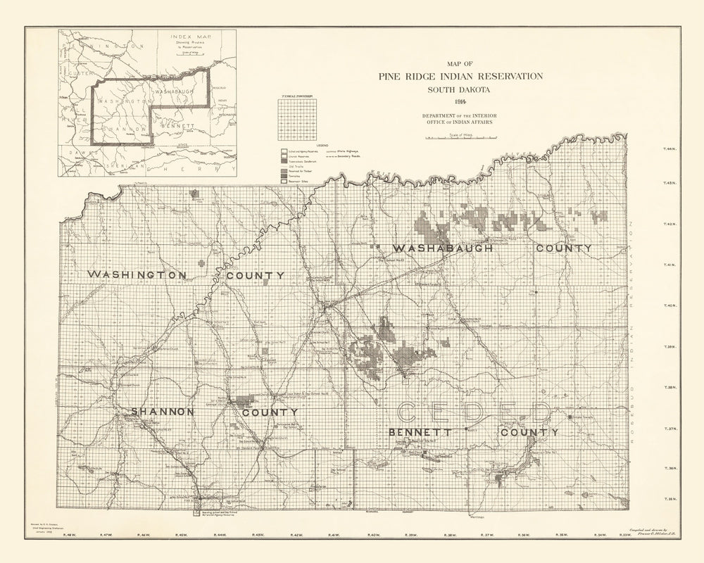 Vintage Pine Ridge Indian Reservation Map 1914 print style example
