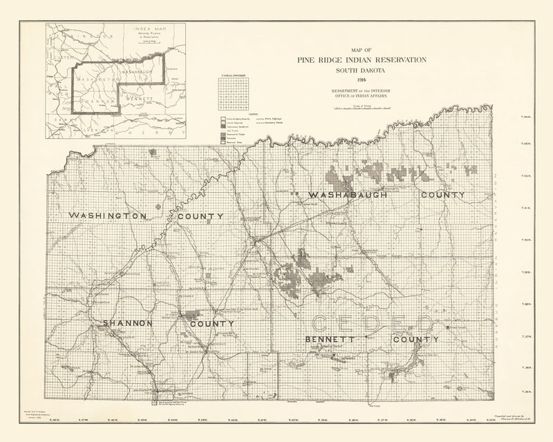 Size comparison using Vintage Pine Ridge Indian Reservation Map 1914