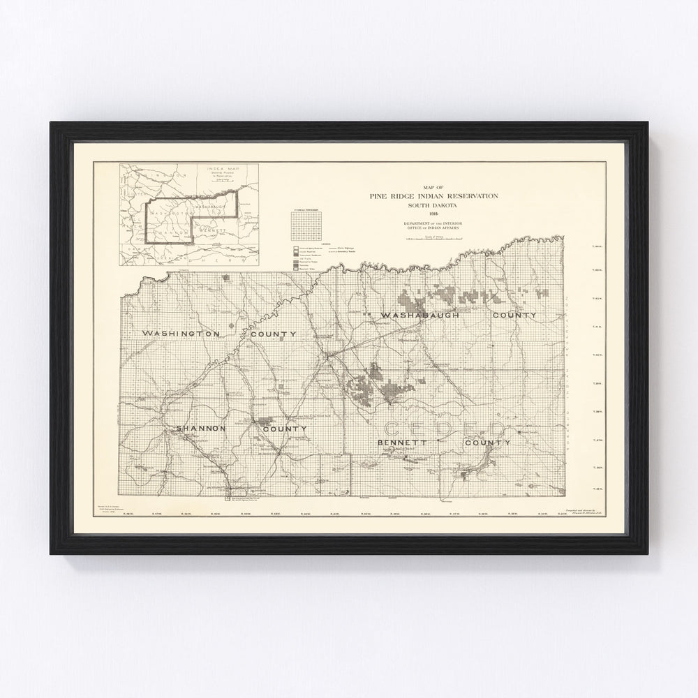 Pine Ridge Indian Reservation Vintage Map 1914