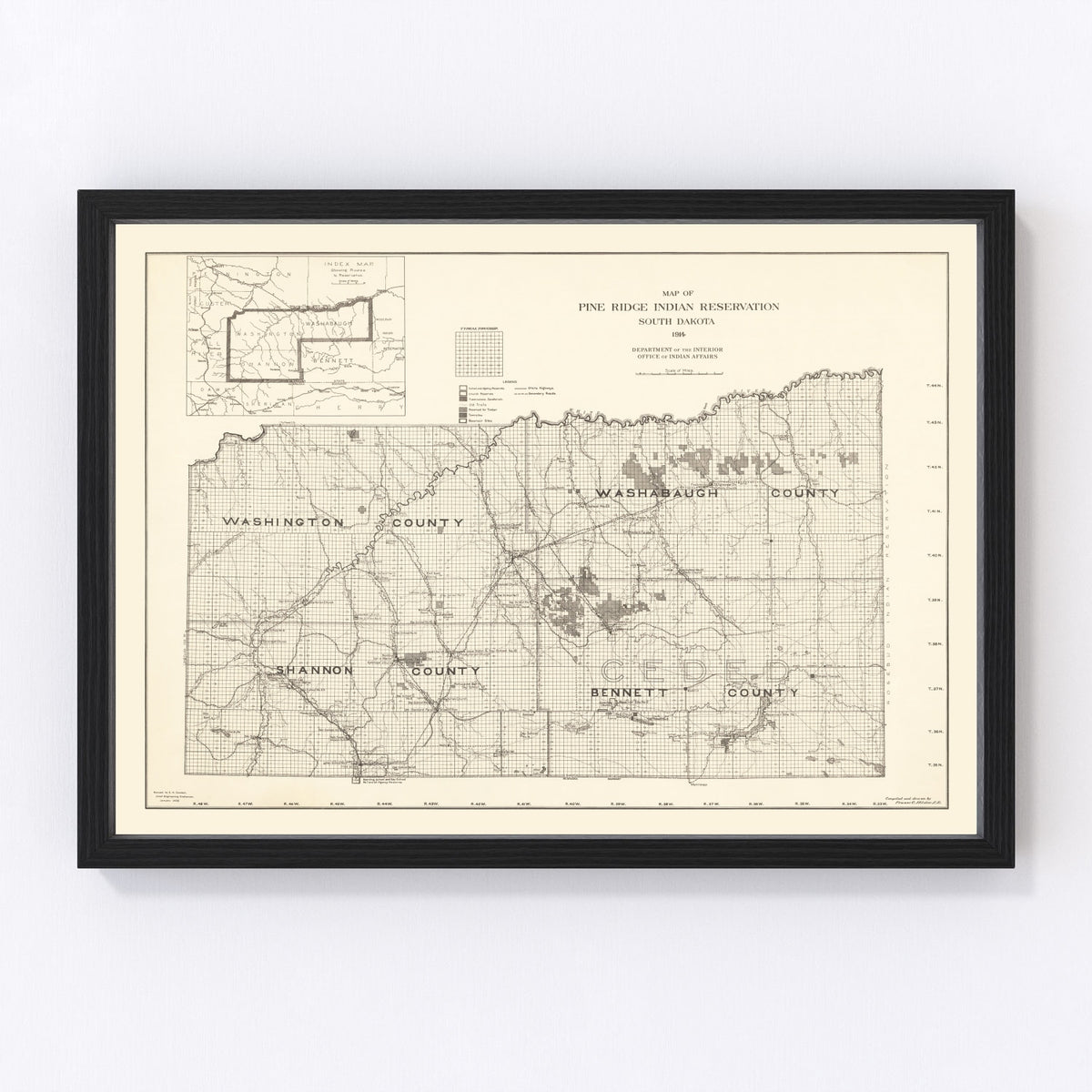 Pine Ridge Indian Reservation Vintage Map 1914