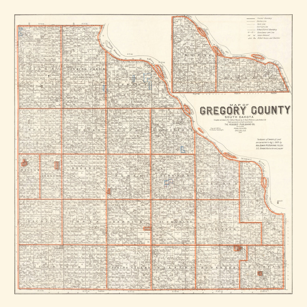 Preview of Vintage Map of Gregory County, South Dakota 1909