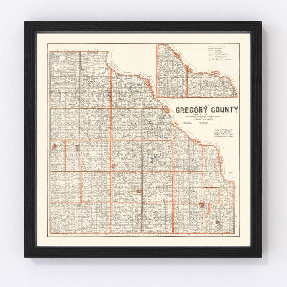 Gregory County Vintage Map 1909