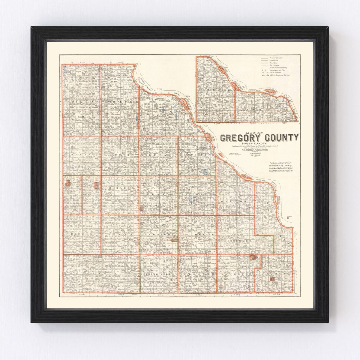 Gregory County Vintage Map 1909