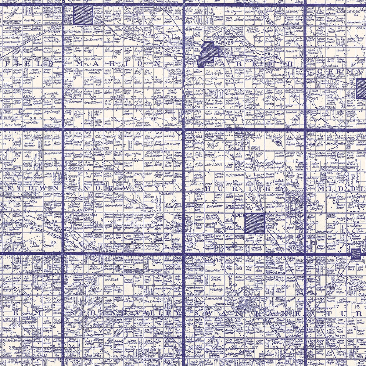 Restored historic details from the 1909 county map of Turner County, South Dakota