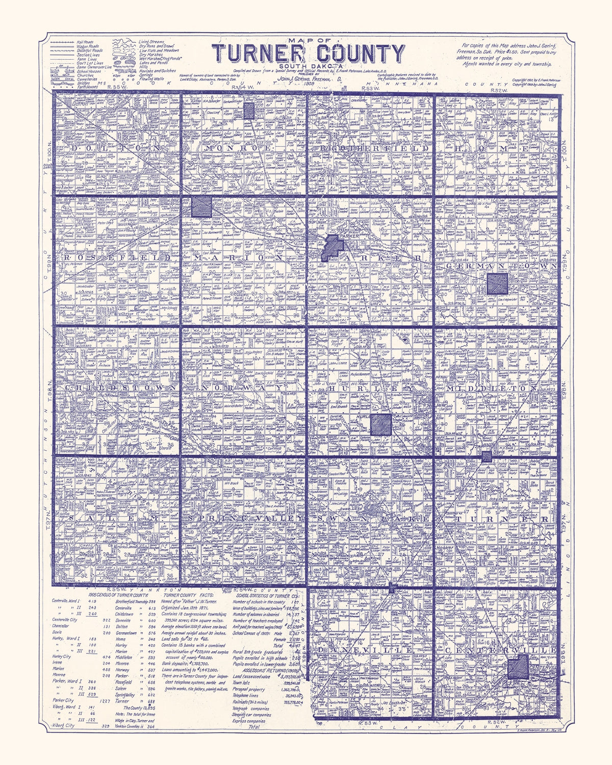 Preview of Vintage Map of Turner County, South Dakota 1909