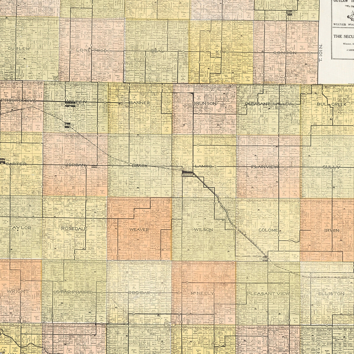 Restored historic details from the 1930 county map of Tripp County, South Dakota