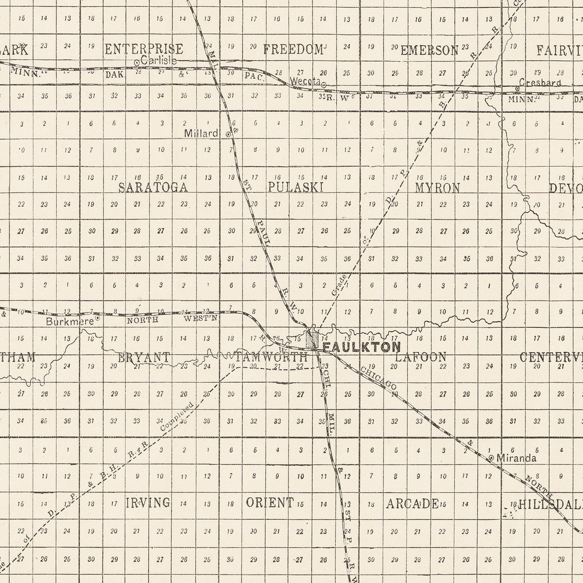 Restored historic details from the 1900 county map of Faulk County, South Dakota