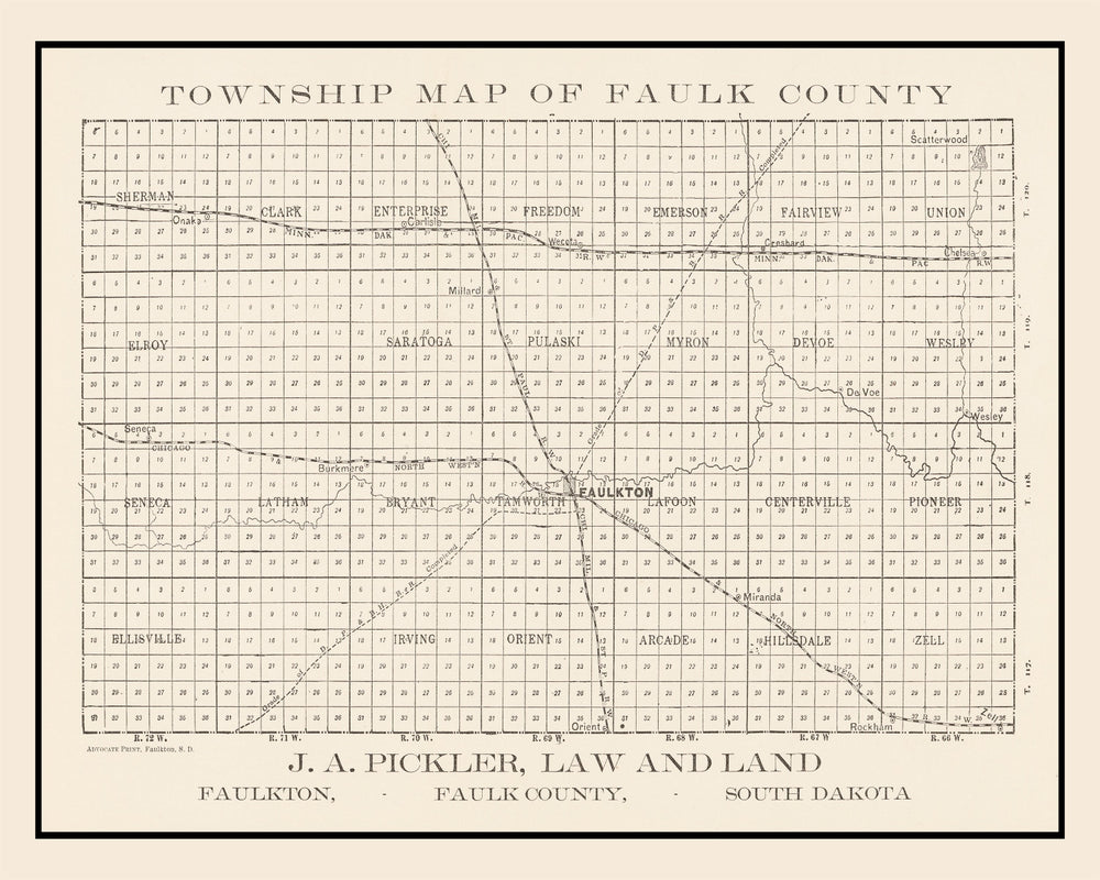 Vintage Map of Faulk County, South Dakota 1900 print style example